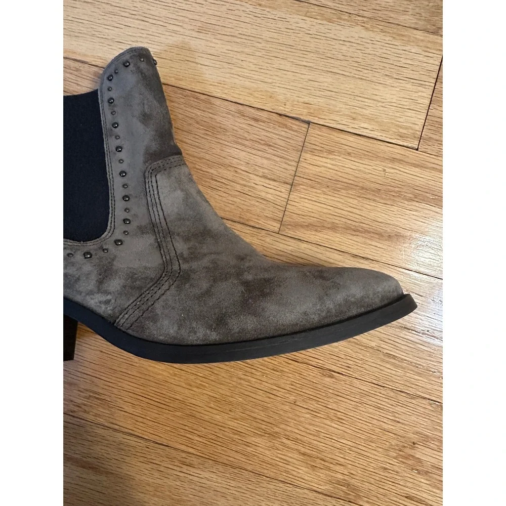 Paul Green Taupe Suede Studded Chelsea Ankle Boots Block Heel Pointed Toe 7.5